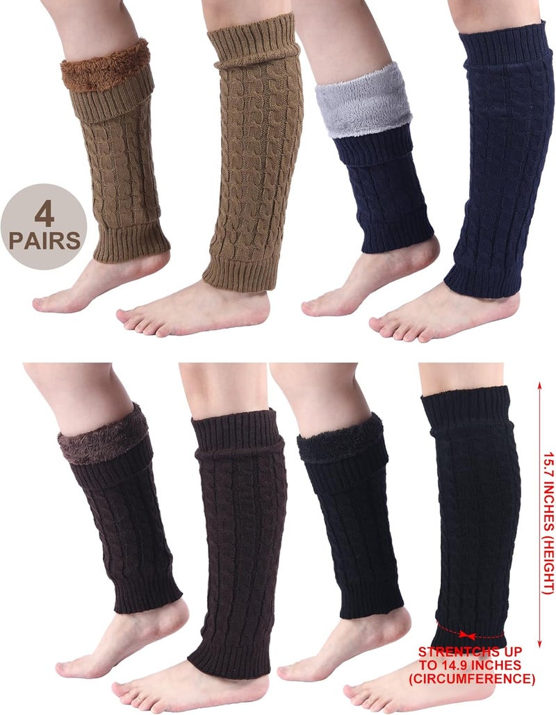 Chuarry 4 Pairs Women's Fleece Lined Leg Warmers Fuzzy Knit Double Layer Leg Warmer Long Boot Socks for Skating Daily Wear - Image 2